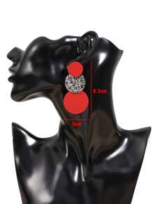 紋理質感圓形耳墜 - 紅色 - 查看 4