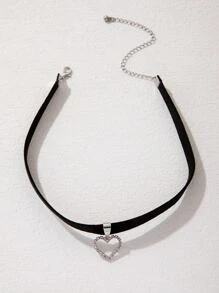 imoli Rhinestone Heart Charm Choker Valentines,Mom,Mother,Mother's Day,Gift - Silver - View 5