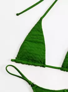 Swim SXY Summer Beach Halter Micro Triangle Thong Bikini Set - Green - View 3