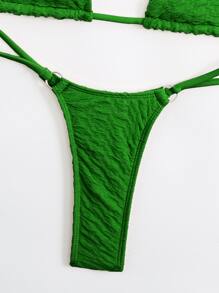 Swim SXY Summer Beach Halter Micro Triangle Thong Bikini Set - Green - View 4
