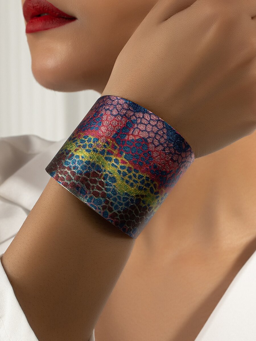 Snakeskin Print Cuff Bangle - Multicolor - View 1