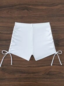 SHEIN Swim Đáy Bikini Nữ Dây kéo màu trơn - trắng - Xem 2