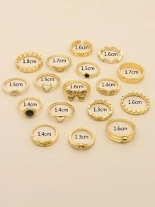 17pcs/set Star & Butterfly Decor Ring - Yellow Gold - View 3