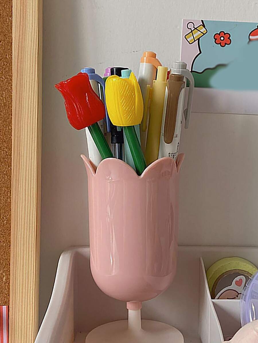 1 pieza Bote para lápices con diseño de flor - Rosa - Ver 1