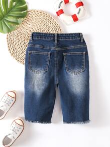 Boys Ripped Raw Hem Denim Shorts - Dark Wash - View 2