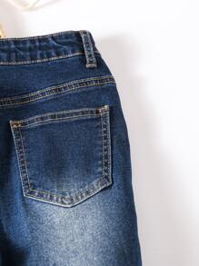 Boys Ripped Raw Hem Denim Shorts - Dark Wash - View 3