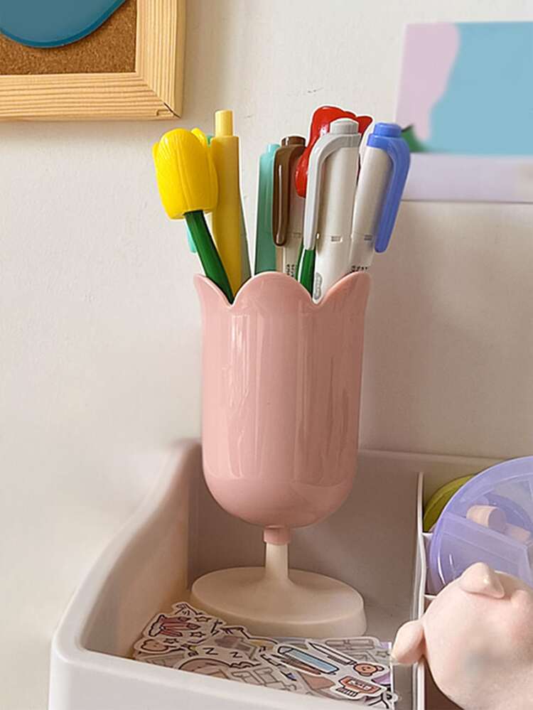 1 pieza Bote para lápices con diseño de flor - Rosa - Añade 4