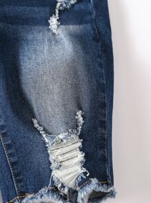 Boys Ripped Raw Hem Denim Shorts - Dark Wash - View 4