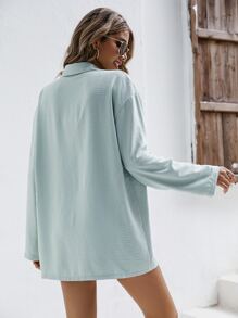 SHEIN Frenchy 纯色落肩亚麻衬衫和短裤 亚麻面料套装 返校服装 秋季女装 复古风格教师服装 商务女装 教师衬衫