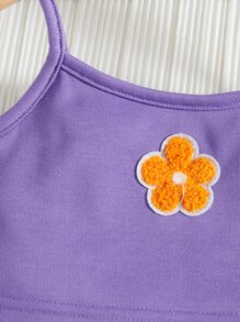 SHEIN Toddler Girls Floral Print Cami Top & Sweatpants - Lilac Purple - View 4