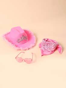 Bộ Đính Kim Cương Giả Trang Trí Mũ & Bandana & Kính Mát Gọng Trái Tim - Hồng - Xem 11