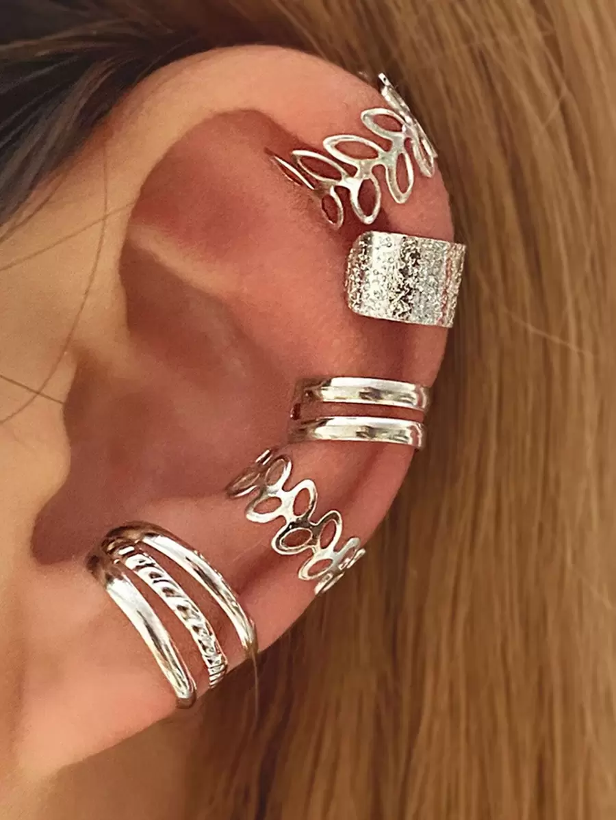 Bộ 5 chiếc khuyên tai hình lá mùa hè bằng kim loại dành cho nữ - Bạc - Xem 1