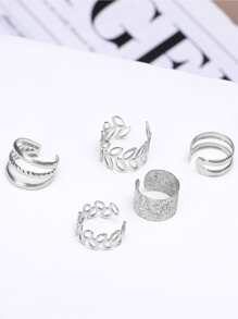 Bộ 5 chiếc khuyên tai hình lá mùa hè bằng kim loại dành cho nữ - Bạc - Xem 2