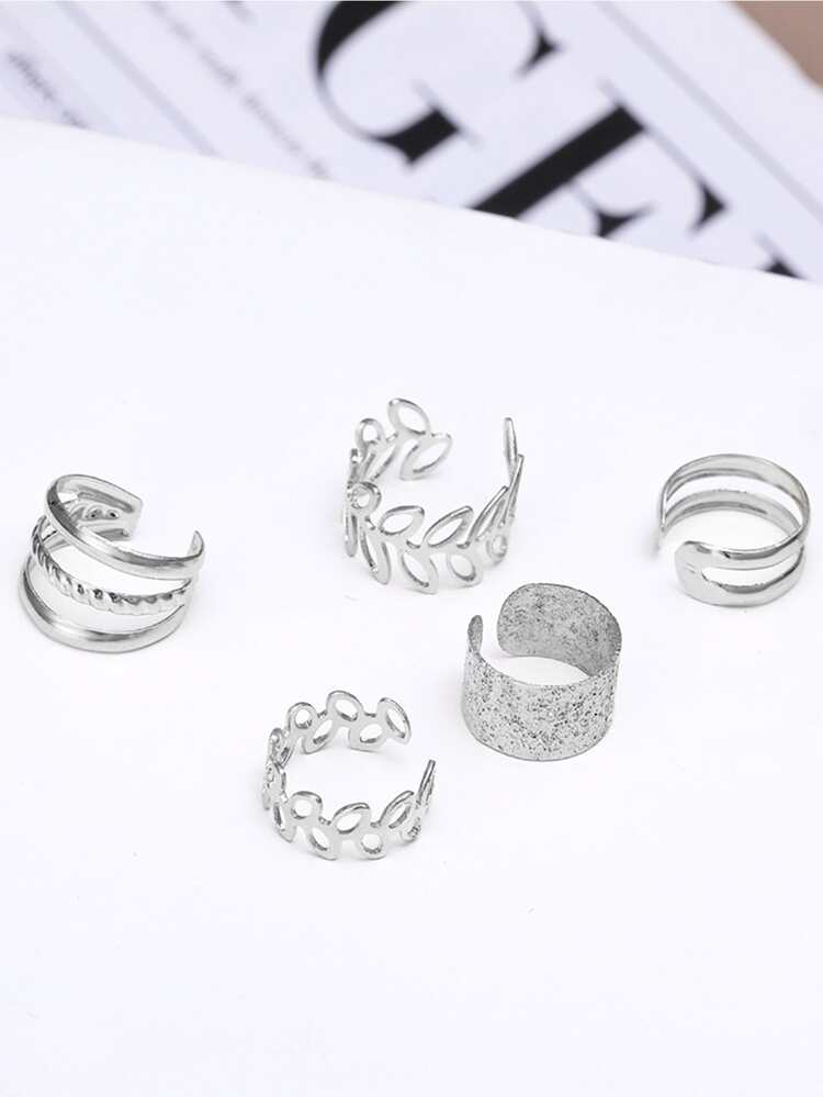 Bộ 5 chiếc khuyên tai hình lá mùa hè bằng kim loại dành cho nữ - Bạc - Xem 2