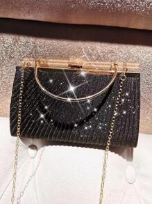 金屬亮絲抽褶細節盒型包 - 黑色 - 查看 2