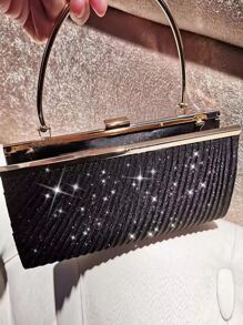 金屬亮絲抽褶細節盒型包 - 黑色 - 查看 3