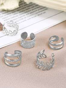 Bộ 5 chiếc khuyên tai hình lá mùa hè bằng kim loại dành cho nữ - Bạc - Xem 3