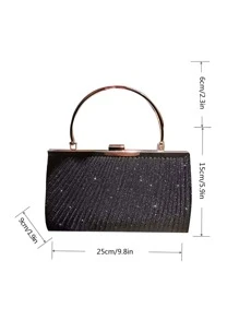 金屬亮絲抽褶細節盒型包 - 黑色 - 查看 4