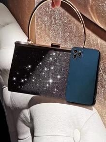 金屬亮絲抽褶細節盒型包 - 黑色 - 查看 5