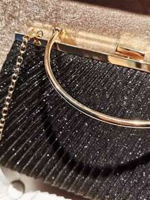 金屬亮絲抽褶細節盒型包 - 黑色 - 查看 6