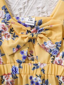 Rosett Skära Ut Blommig Mönster Bebis Jumpsuits - Gul - Visa 3