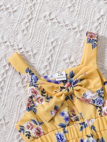 Rosett Skära Ut Blommig Mönster Bebis Jumpsuits - Gul - Visa 5