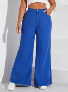 Plus High Waist Wide Leg Jeans - Medium Wash - View 2