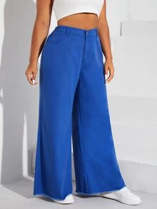 Plus High Waist Wide Leg Jeans - Medium Wash - View 4