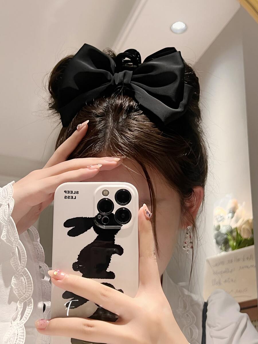 蝴蝶结装饰发夹，适合日常造型，校园约会度假旅行皆宜，可爱发夹，发卡，发夹，发夹，发抓夹，发夹，发卡，优雅秋冬发饰，夏季海滩假日必备 - 黑色 - 查看 1