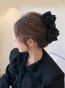 蝴蝶结装饰发夹，适合日常造型，校园约会度假旅行皆宜，可爱发夹，发卡，发夹，发夹，发抓夹，发夹，发卡，优雅秋冬发饰，夏季海滩假日必备 - 黑色 - 查看 2