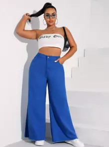 Plus High Waist Wide Leg Jeans - Medium Wash - View 1