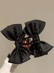 蝴蝶结装饰发夹，适合日常造型，校园约会度假旅行皆宜，可爱发夹，发卡，发夹，发夹，发抓夹，发夹，发卡，优雅秋冬发饰，夏季海滩假日必备 - 黑色 - 查看 4