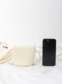 可愛兒童海灘編織可折疊小菊花肩背包,完美送禮之選 - 白色 - 查看 4