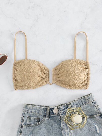 Summer Beach Solid Ruched Bustier Bikini Top