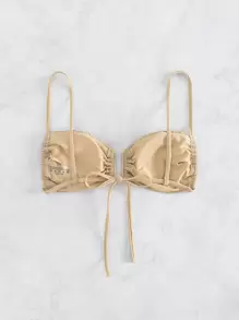 SHEIN Swim Summer Beach Solid Ruched Bustier Bikini Top - Khaki - View 2