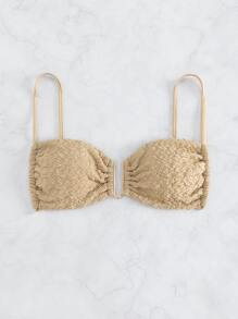 SHEIN Swim Summer Beach Solid Ruched Bustier Bikini Top - Khaki - View 3