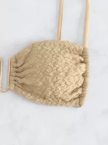 SHEIN Swim Summer Beach Solid Ruched Bustier Bikini Top - Khaki - View 4