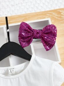 SHEIN 女孩標語圖案T恤和前蝴蝶結亮片短褲和頭巾 - 彩色 - 查看 5