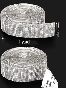 Self Adhesive Crystal Rhinestone Ribbon, Rhinestone Strips, DIY Diamond Bling Ribbon Stickers Rhinestone Tape Roll For Crafts Phone Car Decorations - Silver - View 3