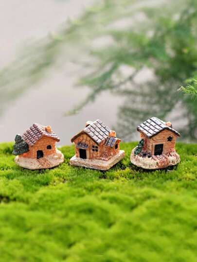 Set de 3 piezas de decoración de paisaje en miniatura con casitas de resina