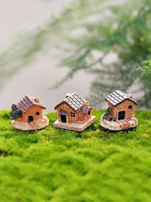 3 Pezzi Decorativi Piccole Case In Resina Per Paesaggio In Miniatura