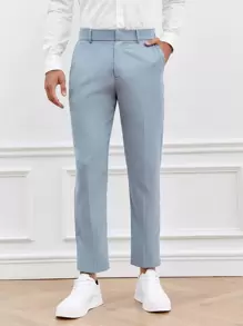 Manfinity NiteLyfe 男士素色斜口袋直筒西裝褲 - 淺藍色 - 查看 1