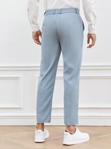 Manfinity NiteLyfe 男士素色斜口袋直筒西裝褲 - 淺藍色 - 查看 2