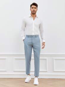 Manfinity NiteLyfe 男士素色斜口袋直筒西裝褲 - 淺藍色 - 查看 5