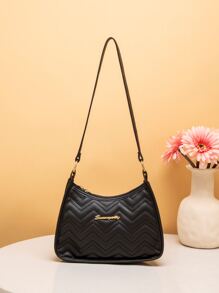 时尚通勤拼接单肩包女士斜挎包拉链腋下包女包 - 黑色 - 查看 2