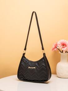 时尚通勤拼接单肩包女士斜挎包拉链腋下包女包 - 黑色 - 查看 3