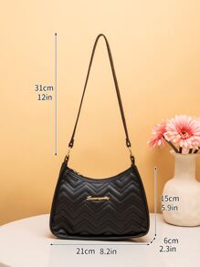 时尚通勤拼接单肩包女士斜挎包拉链腋下包女包 - 黑色 - 查看 4