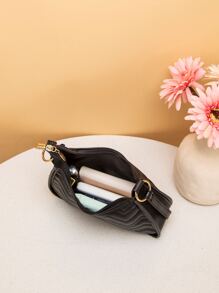 时尚通勤拼接单肩包女士斜挎包拉链腋下包女包 - 黑色 - 查看 5