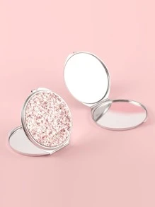 可折疊口袋化妝鏡，1入組閃光圓形雙面緊湊型化妝鏡，女士和女孩便攜式旅行鏡，送給女士妻子姐妹青少年女朋友禮物-紅色 - 西瓜粉 - 查看 3