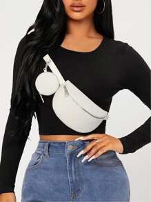 極簡腰包帶零錢包 - 米色 - 查看 1